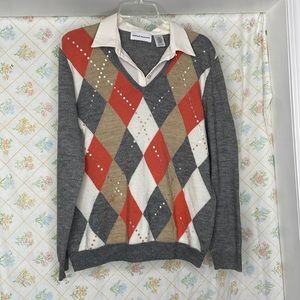 Alfred Dunner L 70% acrylic 30% wool; trim 100% polyester layer look w sequins